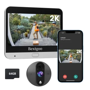 Peephole Camera, 2K Wireless Door Camera with Doorbell, 4.3″ Monitor, AI Moti...